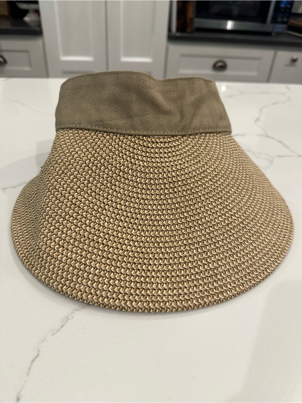 Women’s Natural Paper Visor Sun Hat Wide Brim Beige One Size Braided Packable